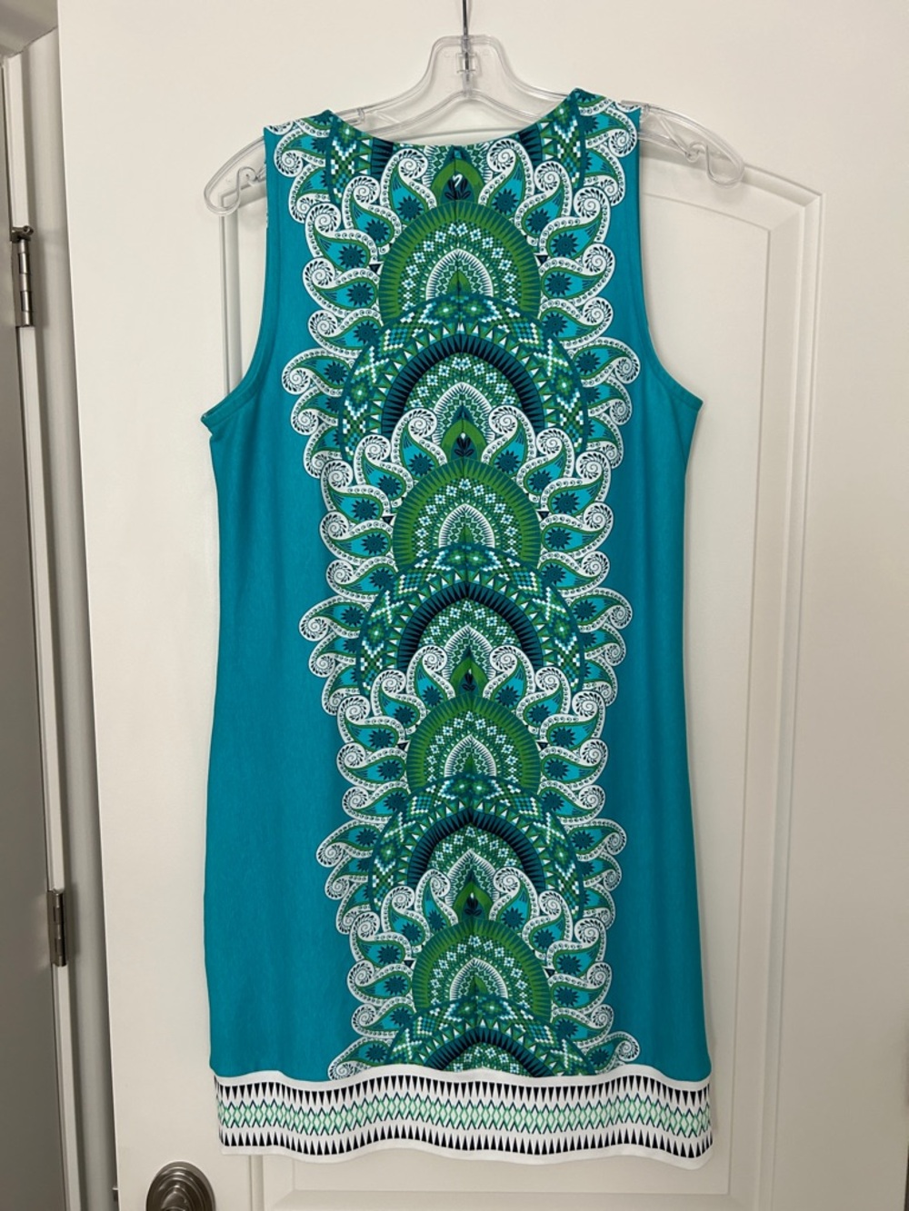 New York & Company Teal & Green Sleeveless Printed Mini Shift Dress - Picture 3 of 3